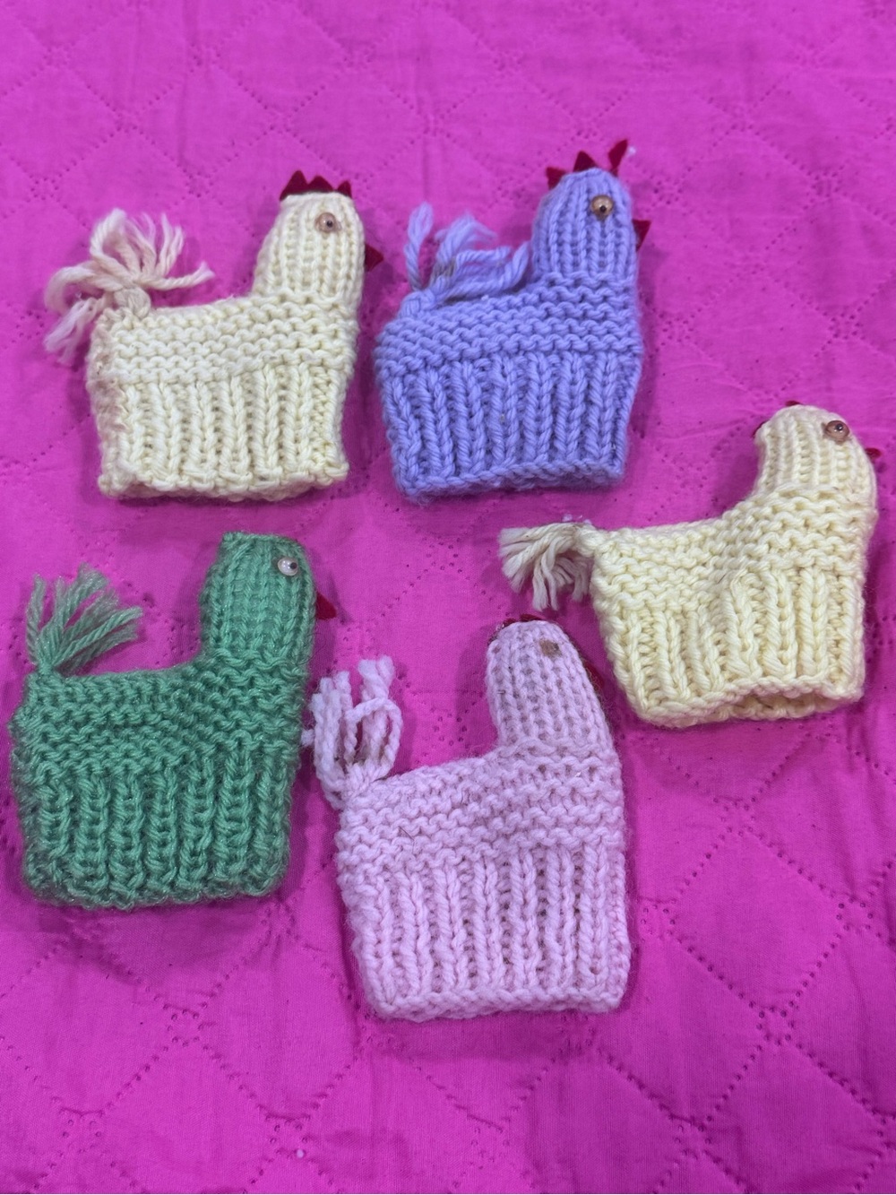 Hand-Knitted Kids Chicken Toy - Pastel Yellow, Lavender, Green, Pink